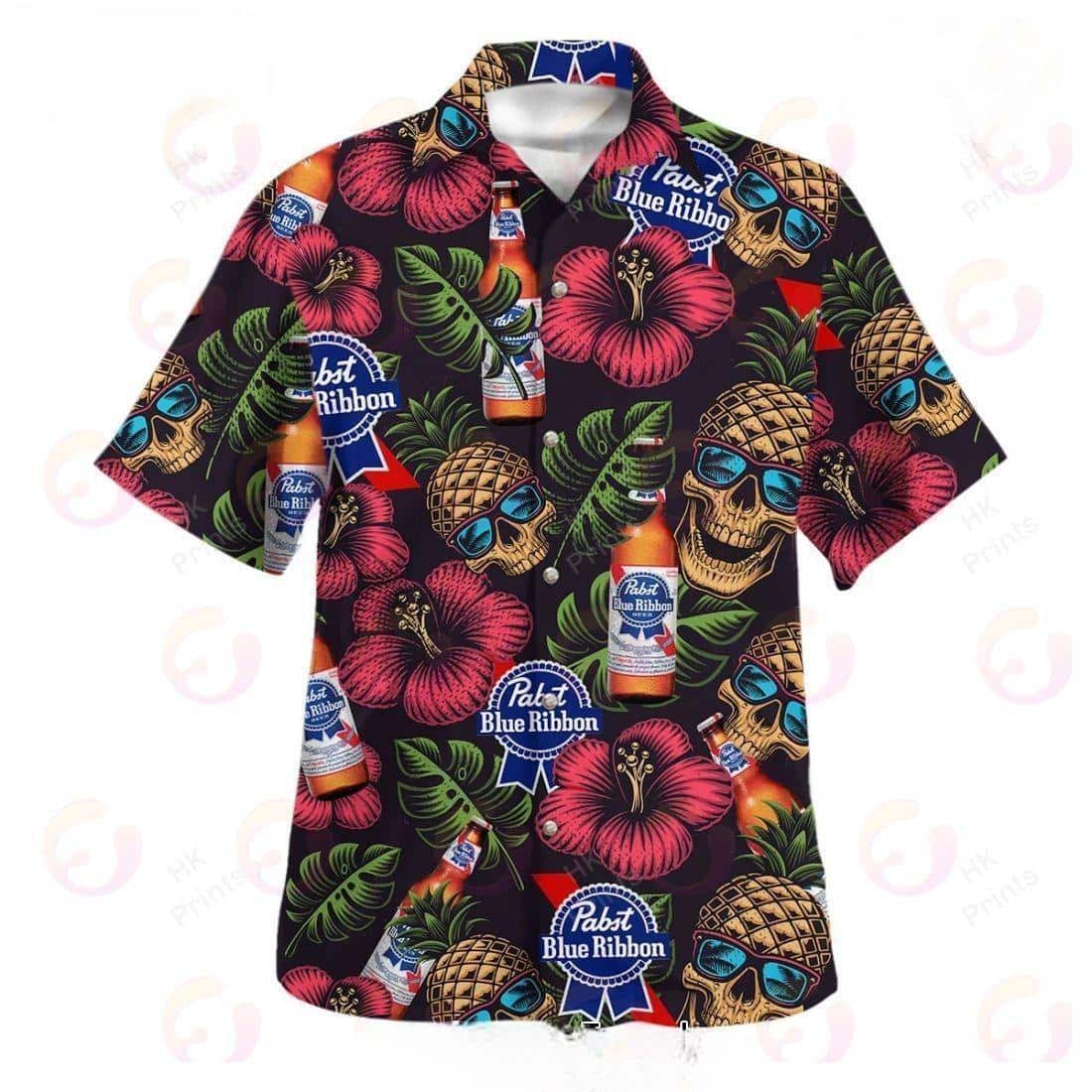 Pabst Blue Ribbon Beer Hawaiian Shirt Skull Pineapple Beach Lovers Gifts