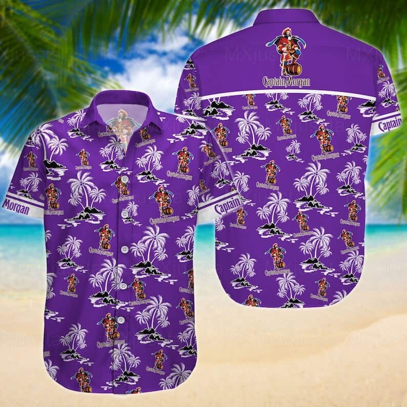Purple Aloha Captain Morgan Hawaiian Shirt Coconut Tree Gift For Best Friend
