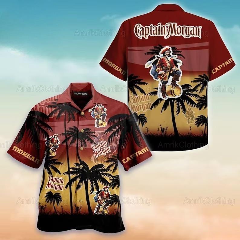 Vintage Captain Morgan Hawaiian Shirt Sunset View Gift For Family