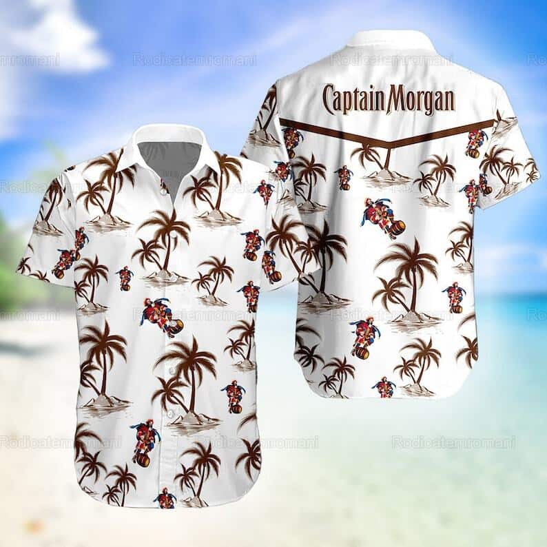 White Aloha Captain Morgan Hawaiian Shirt Tropical Plam Tree Beach Lovers Gifts
