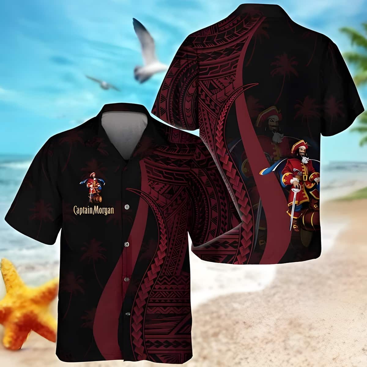 Dark Captain Morgan Hawaiian Shirt Red Polynesian Gift For Best Friend