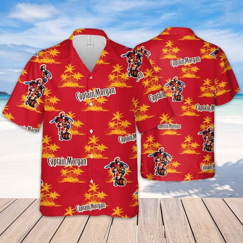 Red Aloha Captain Morgan Hawaiian Shirt Beach Vacation Gift For Him
