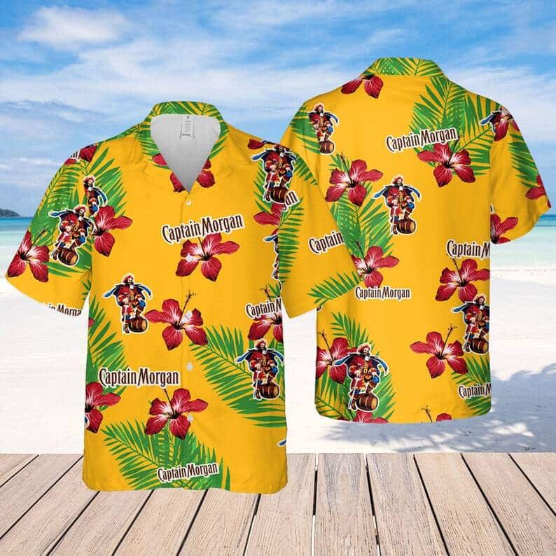 Stylish Captain Morgan Rum Hawaiian Shirt Hibiscus Flower Gift For Boyfriend