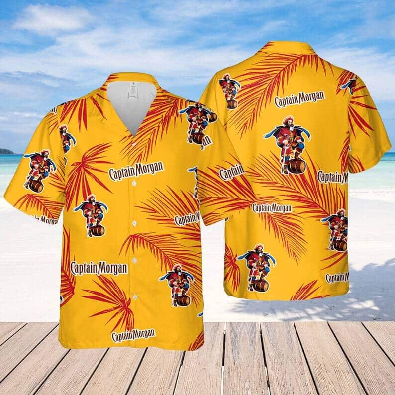 Yellow Captain Morgan Hawaiian Shirt Palm Leaves Gift For Friend