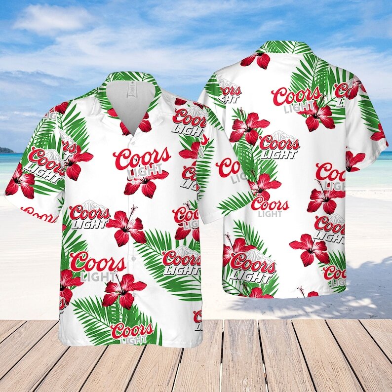 White Aloha Coors Light Hawaiian Shirt Beach Gift For Summer Holiday
