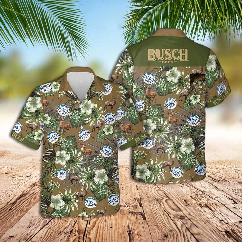 Busch Light Hawaiian Shirt Tropical Flora And Fauna Beer Lovers Gift