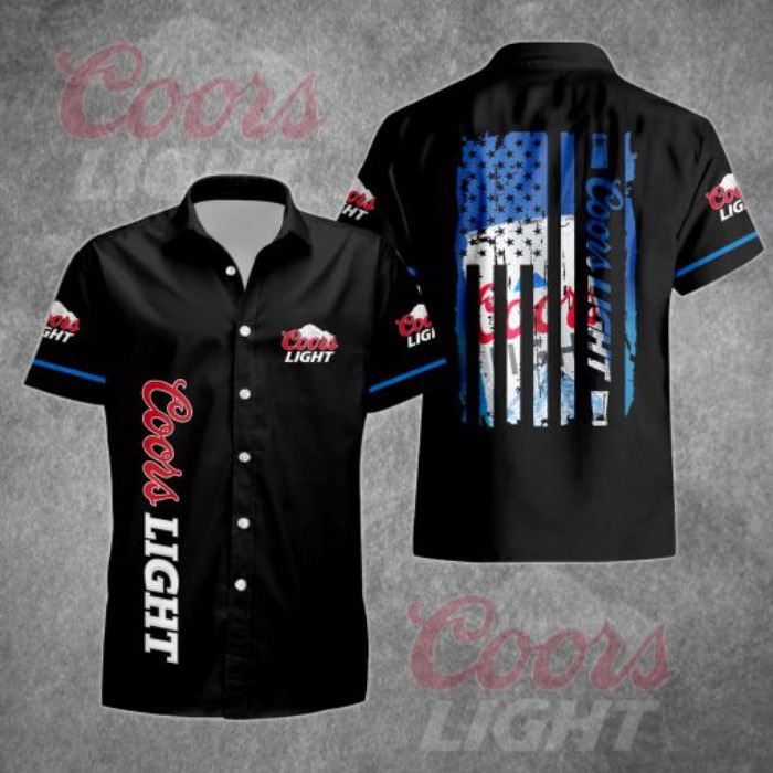 Black Coors Light Hawaiian Shirt US Flag Gift For Beer Enthusiasts