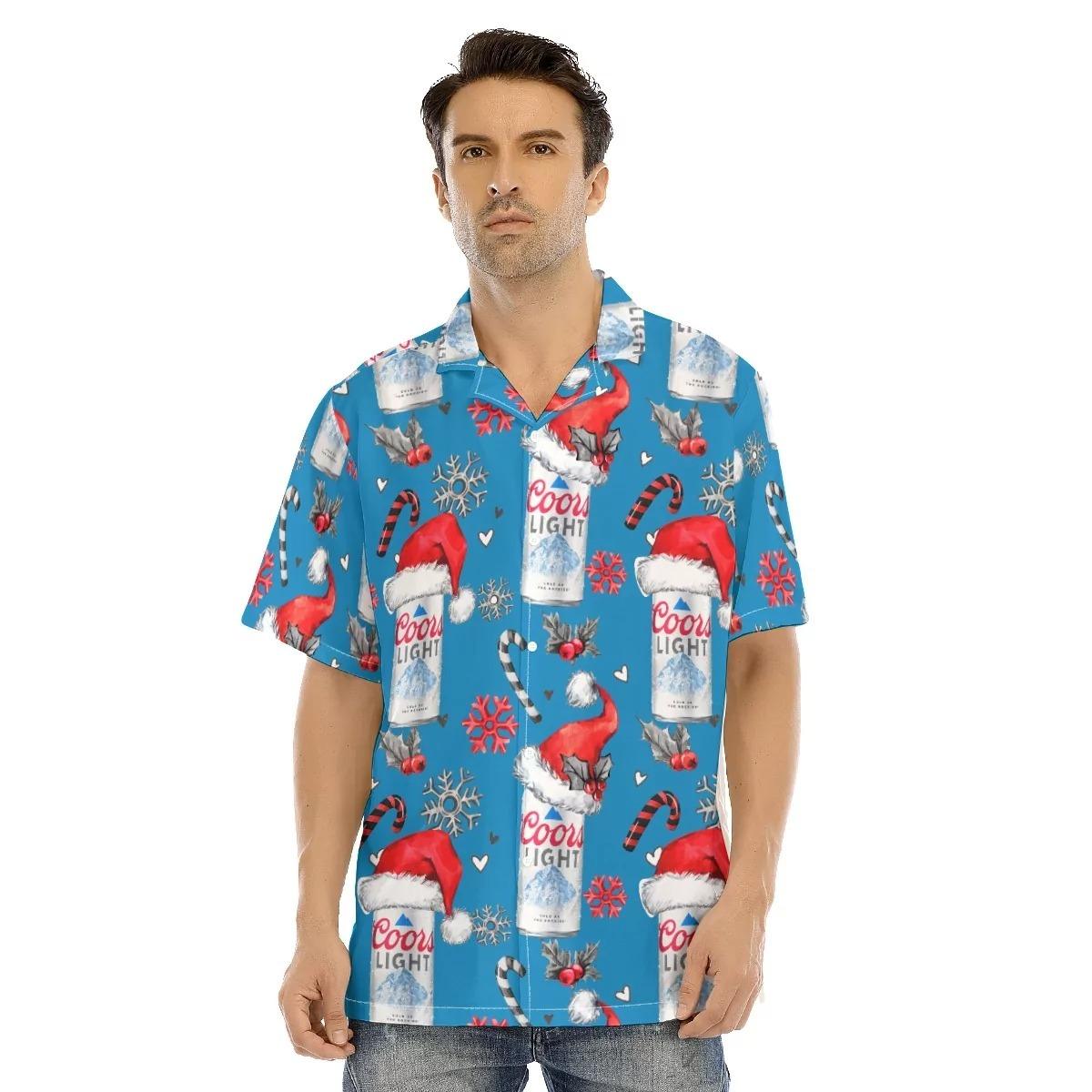 Santa Hats Coors Light Hawaiian Shirt Christmas Gift For Beer Lovers