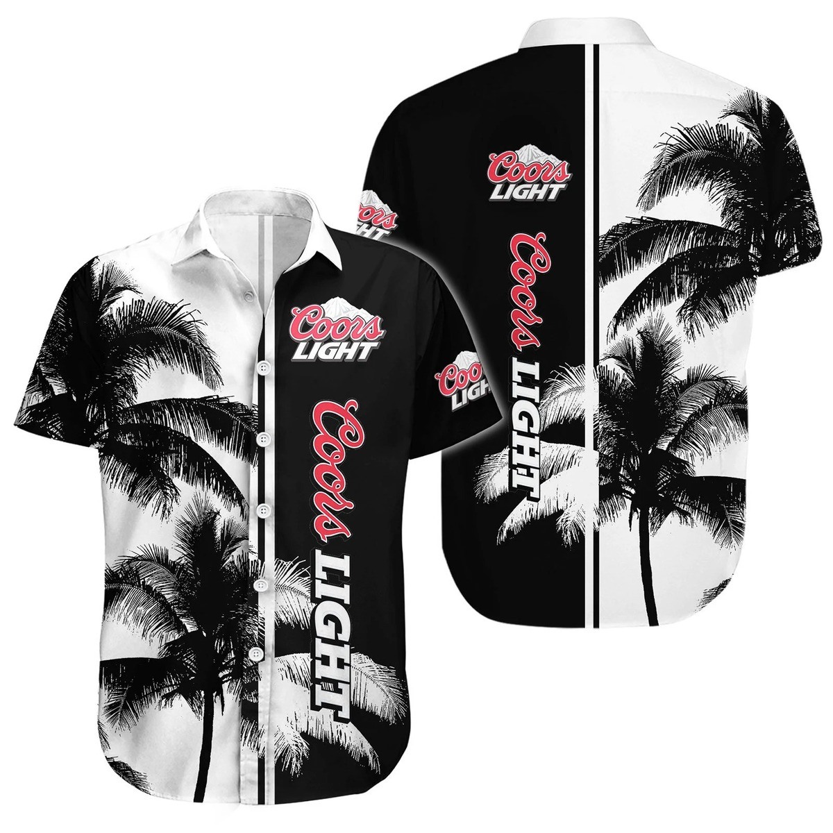 Black And White Coors Light Hawaiian Shirt Palm Tree Gift For Beer Lovers