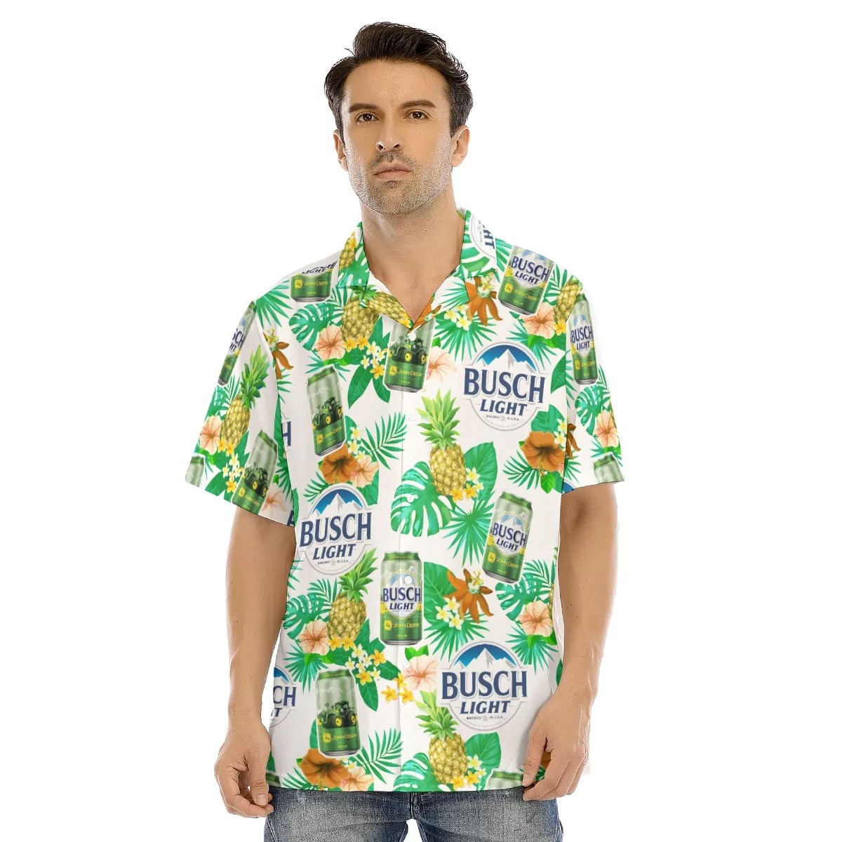 Busch Light John Deere Hawaiian Shirt Tropical Flora Summer Gift For Beer Lovers