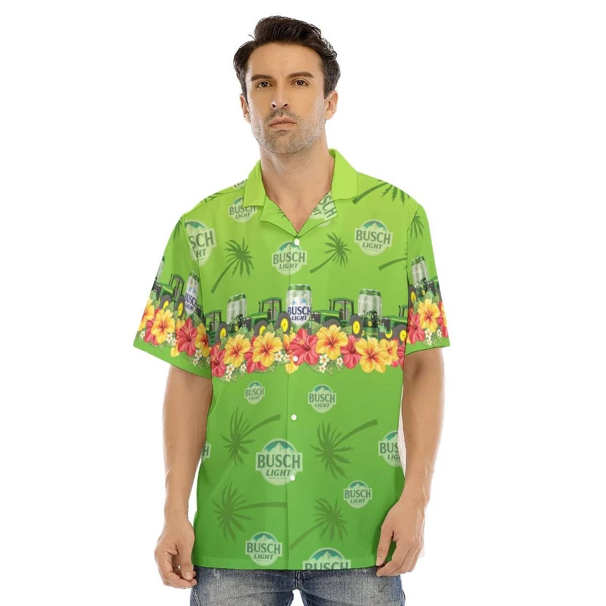 Green Busch Light Hawaiian Shirt Tropical Flower Gift For Beer Drinkers