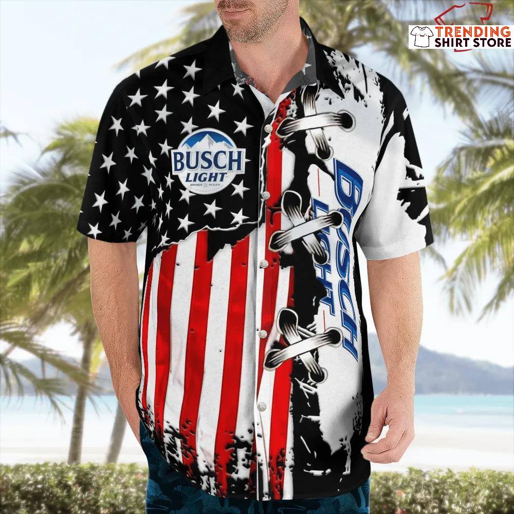 Busch Light Hawaiian Shirt Special American Flag Vacation Gift For Beer Drinkers