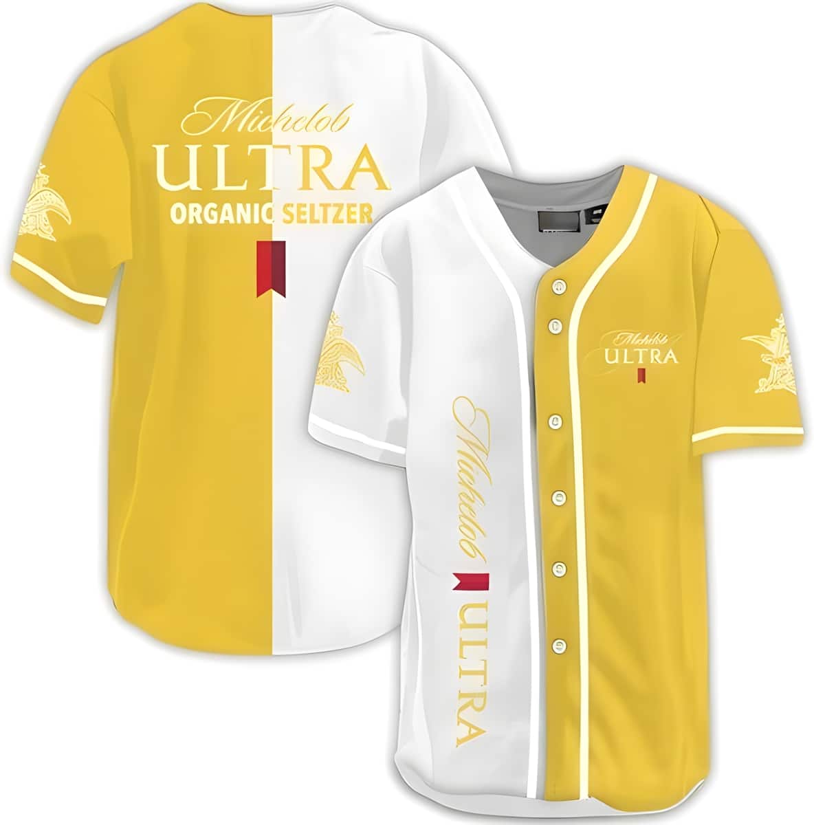 Michelob ULTRA Baseball Jersey Yellow White Dual Colors Organic Seltzer Gift For Family