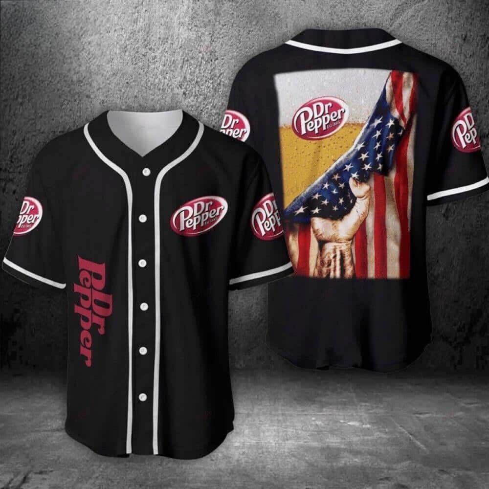 Black Dr Pepper Baseball Jersey US Flag Gift For Beer Lovers