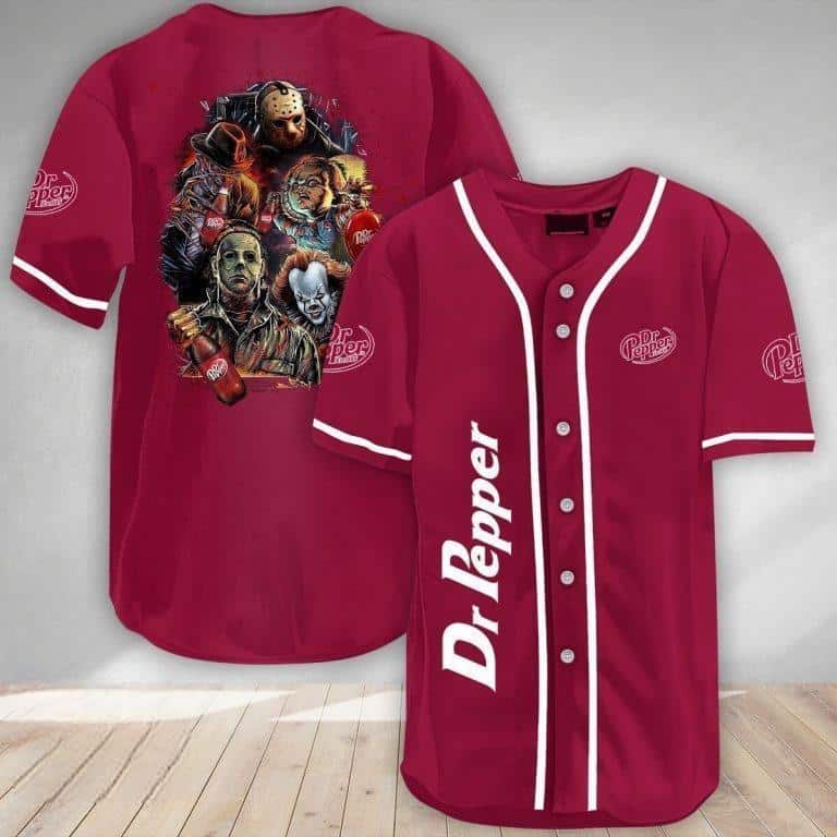 Scary Halloween Characters Dr Pepper Beer Baseball Jersey