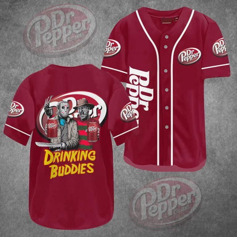 Creepy Jason Voorhees And Freddy Krueger Drinking Buddies Dr Pepper Beer Baseball Jersey