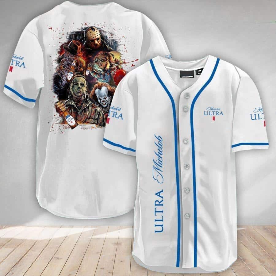 White Michelob ULTRA Baseball Jersey Halloween Horror Characters Gift For Family