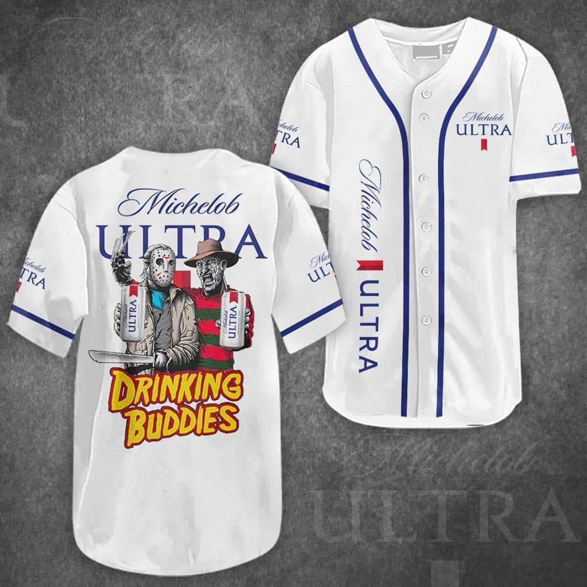 Michelob ULTRA Baseball Jersey Jason Voorhees And Freddy Krueger Drinking Beer Gift For Friends