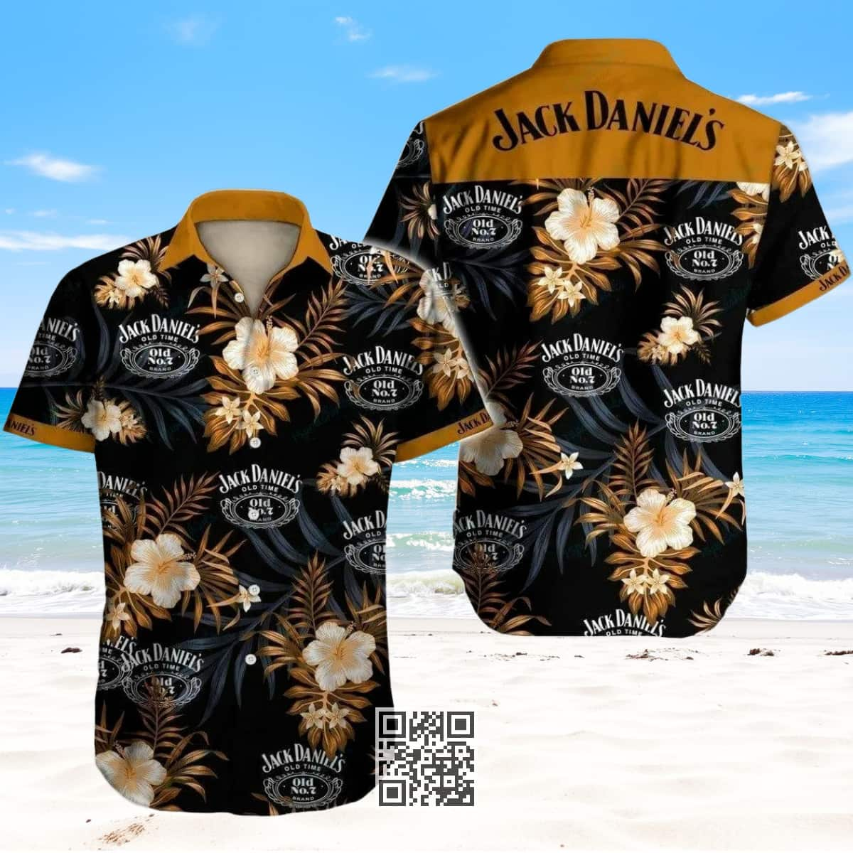 Jack Daniel's Hawaiian Shirt Tropical Flowers On Dark Background