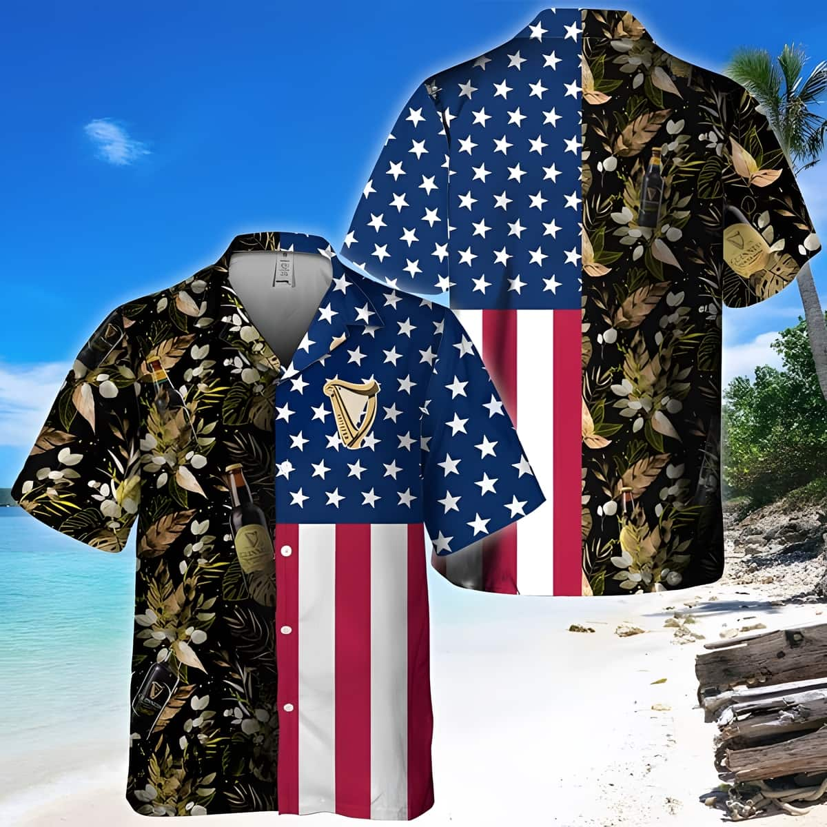 Trending Guinness Hawaiian Shirt US Flag Gift For Dad