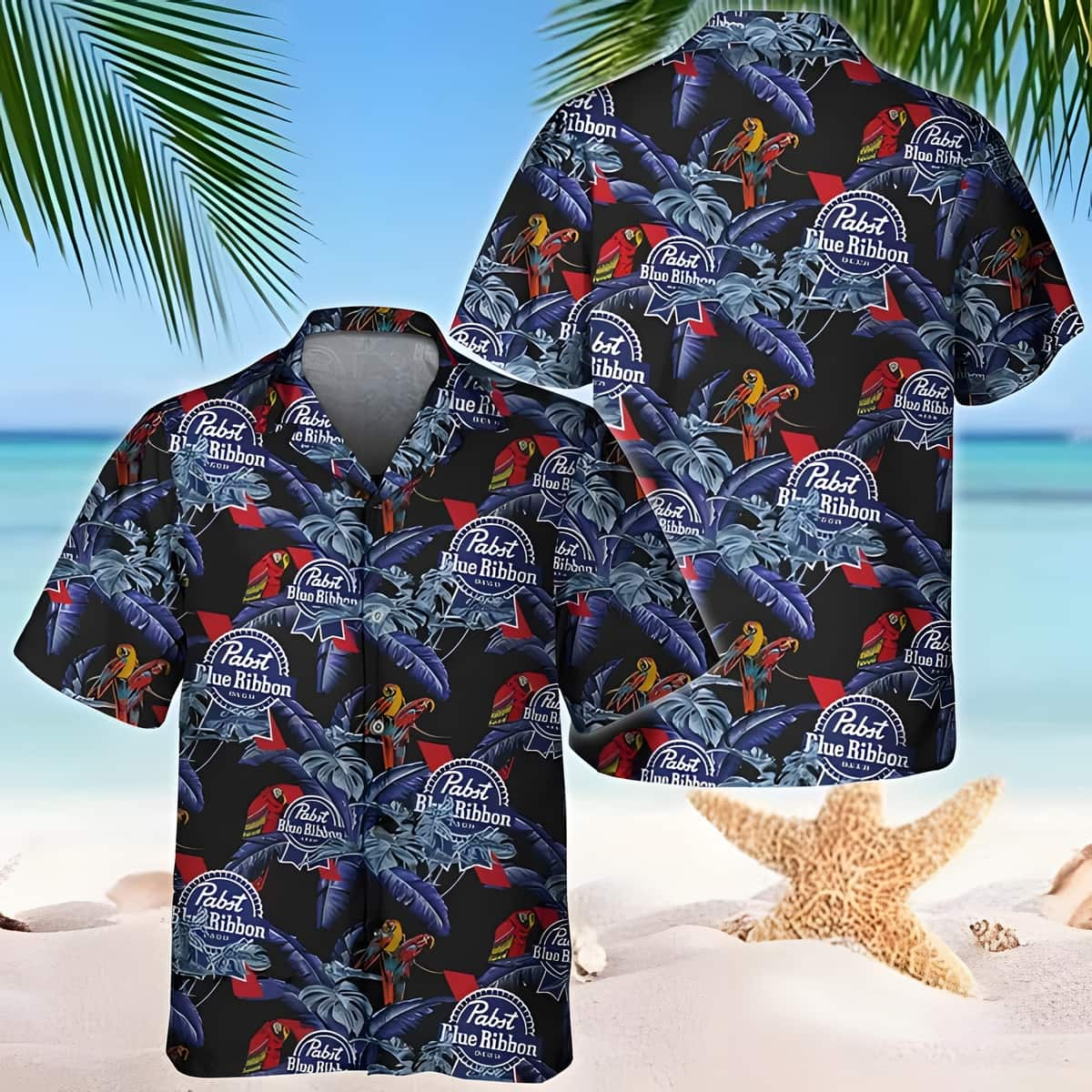 Pabst Blue Ribbon Hawaiian Shirt Tropical Flora And Fauna Best Gift For Dad