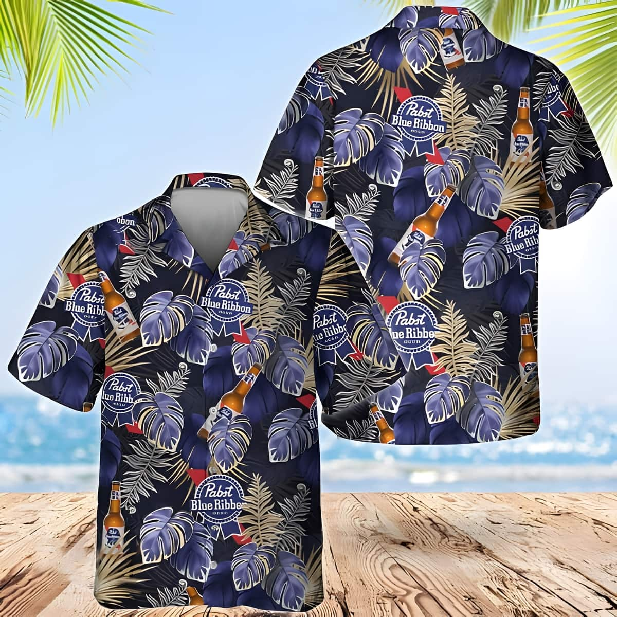 Pabst Blue Ribbon Hawaiian Shirt Tropical Palm Leaves Special Gift For Summer