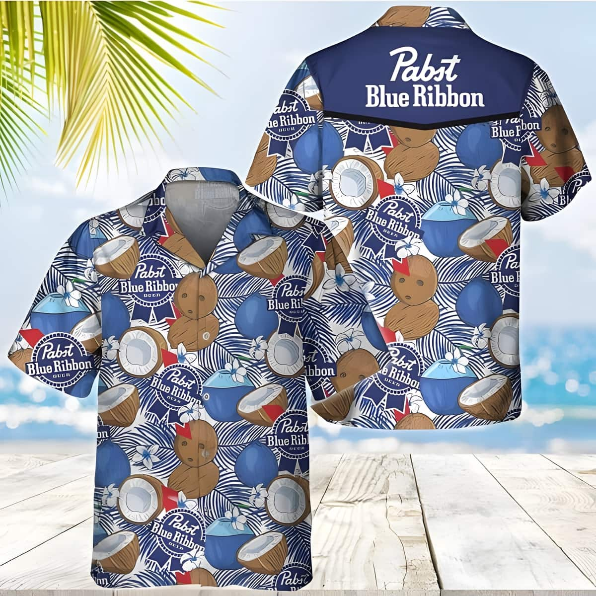 Pabst Blue Ribbon Hawaiian Shirt Tropical Coconut Summer Gift For Beer Lovers