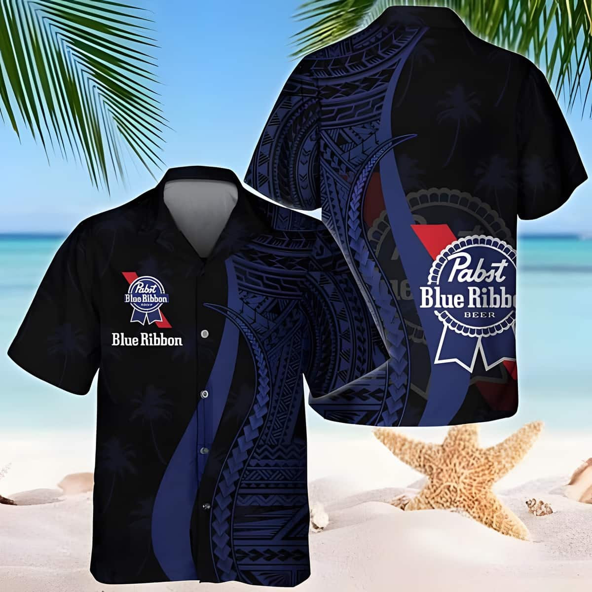 Pabst Blue Ribbon Beer Hawaiian Shirt Blue Polynesian Summer Gift