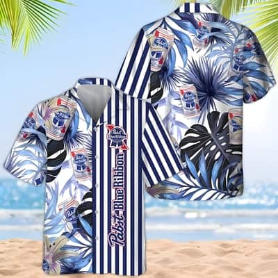 Pabst Blue Ribbon Beer Hawaiian Shirt Tropical Plant Gift For Friend