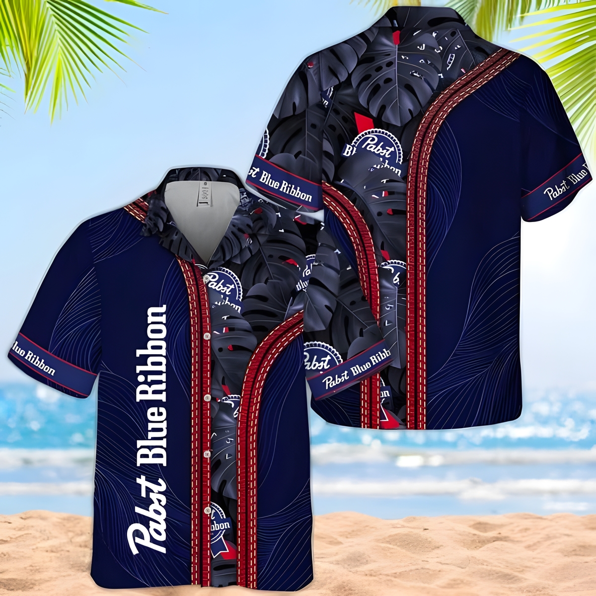 Pabst Blue Ribbon Hawaiian Shirt Tropical Monstera Gift For Him