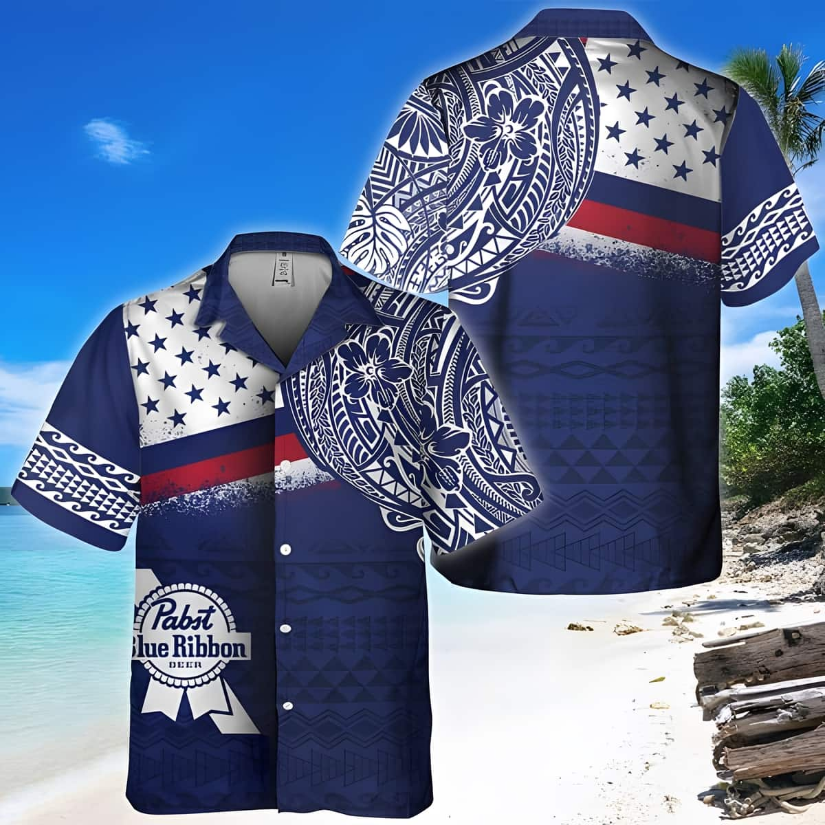 Pabst Blue Ribbon Hawaiian Shirt Polynesian Gift For Boyfriend