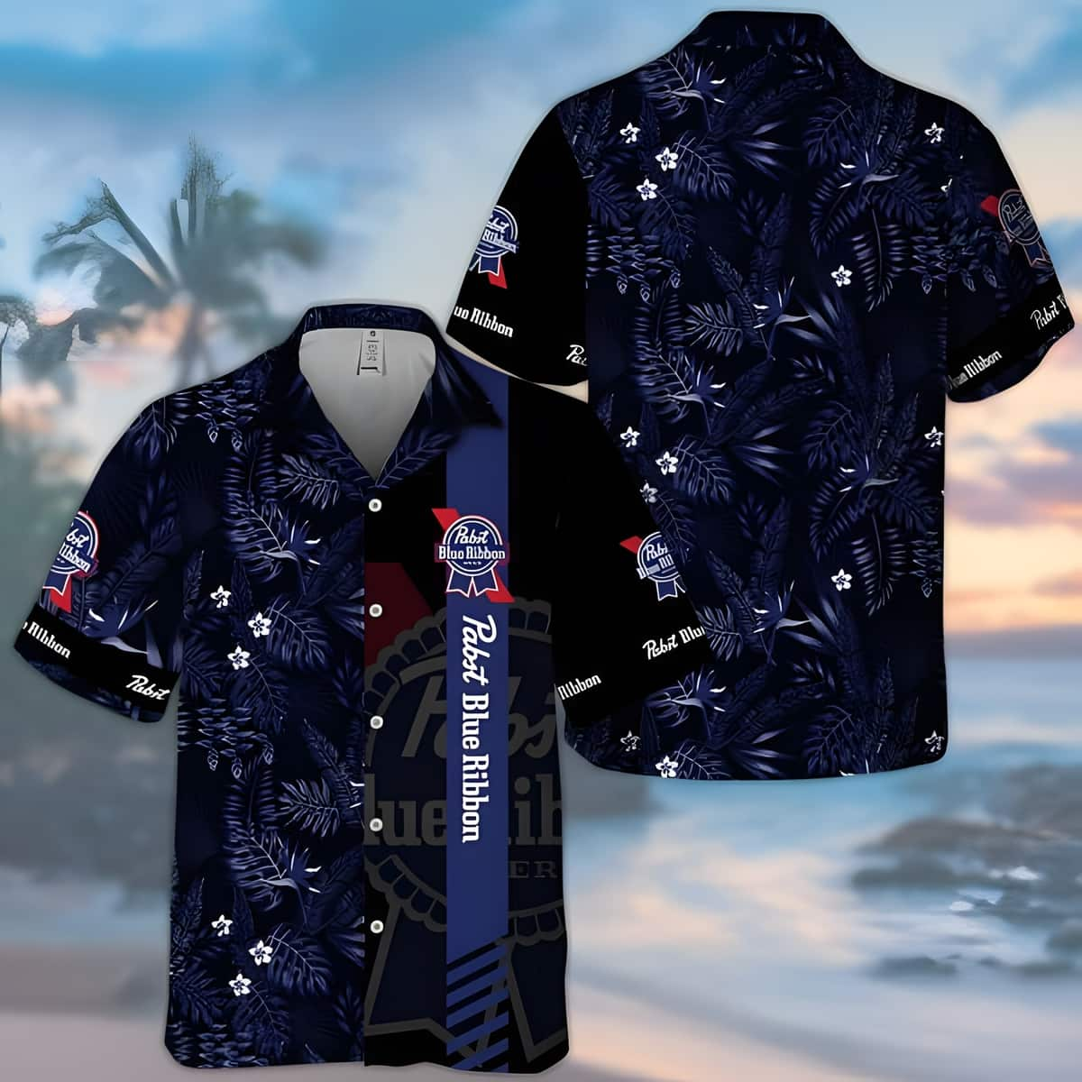 Midnight Pabst Blue Ribbon Hawaiian Shirt Tropical Foliage Gift For Girlfriend