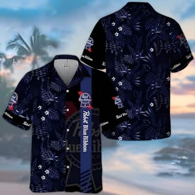 Midnight Pabst Blue Ribbon Hawaiian Shirt Tropical Foliage Gift For Girlfriend