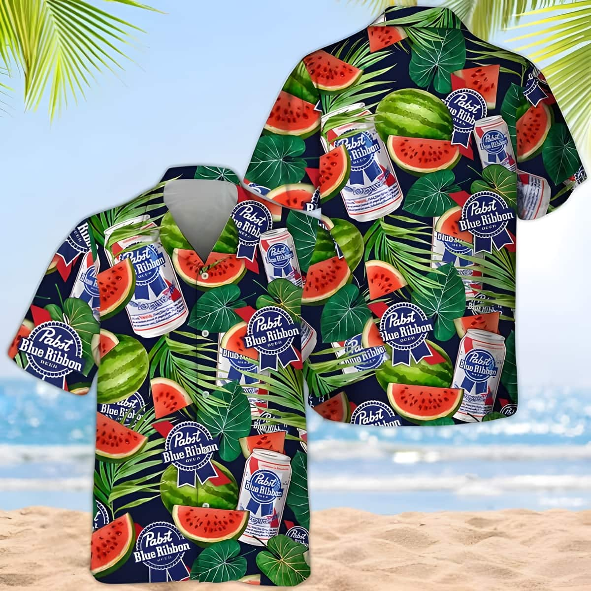 Pabst Blue Ribbon Beer Hawaiian Shirt Watermelon Gift For Summer Holiday