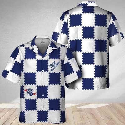 Trendy Gingham Pabst Blue Ribbon Hawaiian Shirt Best Summer Holiday Gift