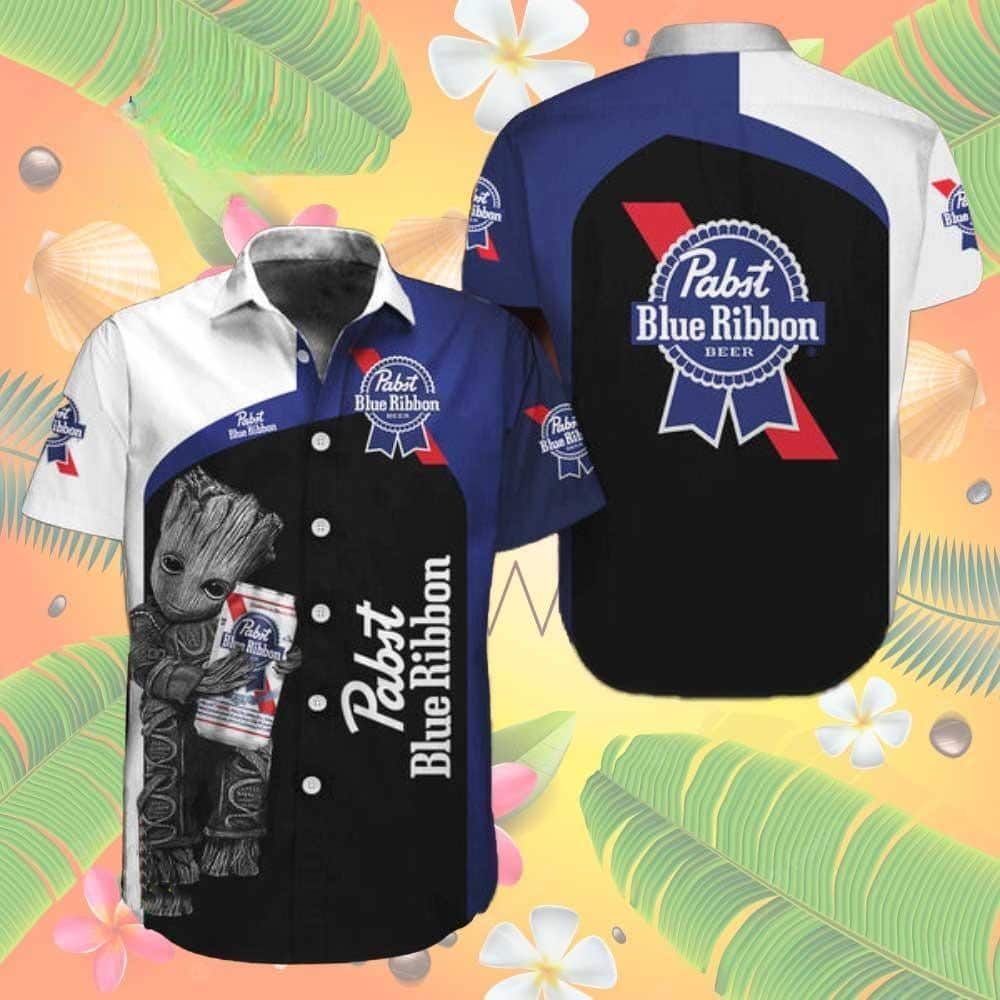 Baby Groot Loves Pabst Blue Ribbon Hawaiian Shirt Summer Holiday Gift