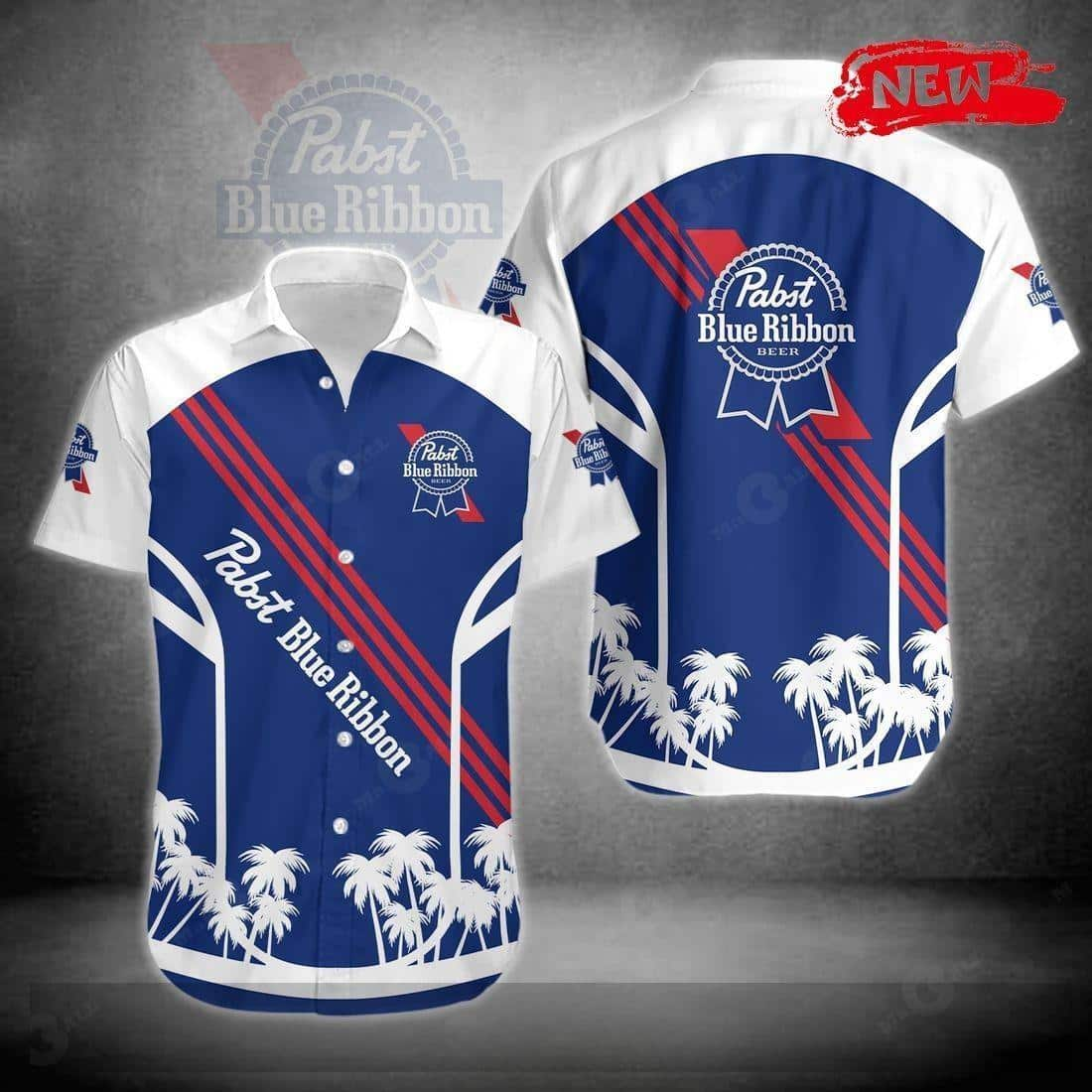 Pabst Blue Ribbon Hawaiian Shirt Tropical Palm Tree Gift For Summer Trip