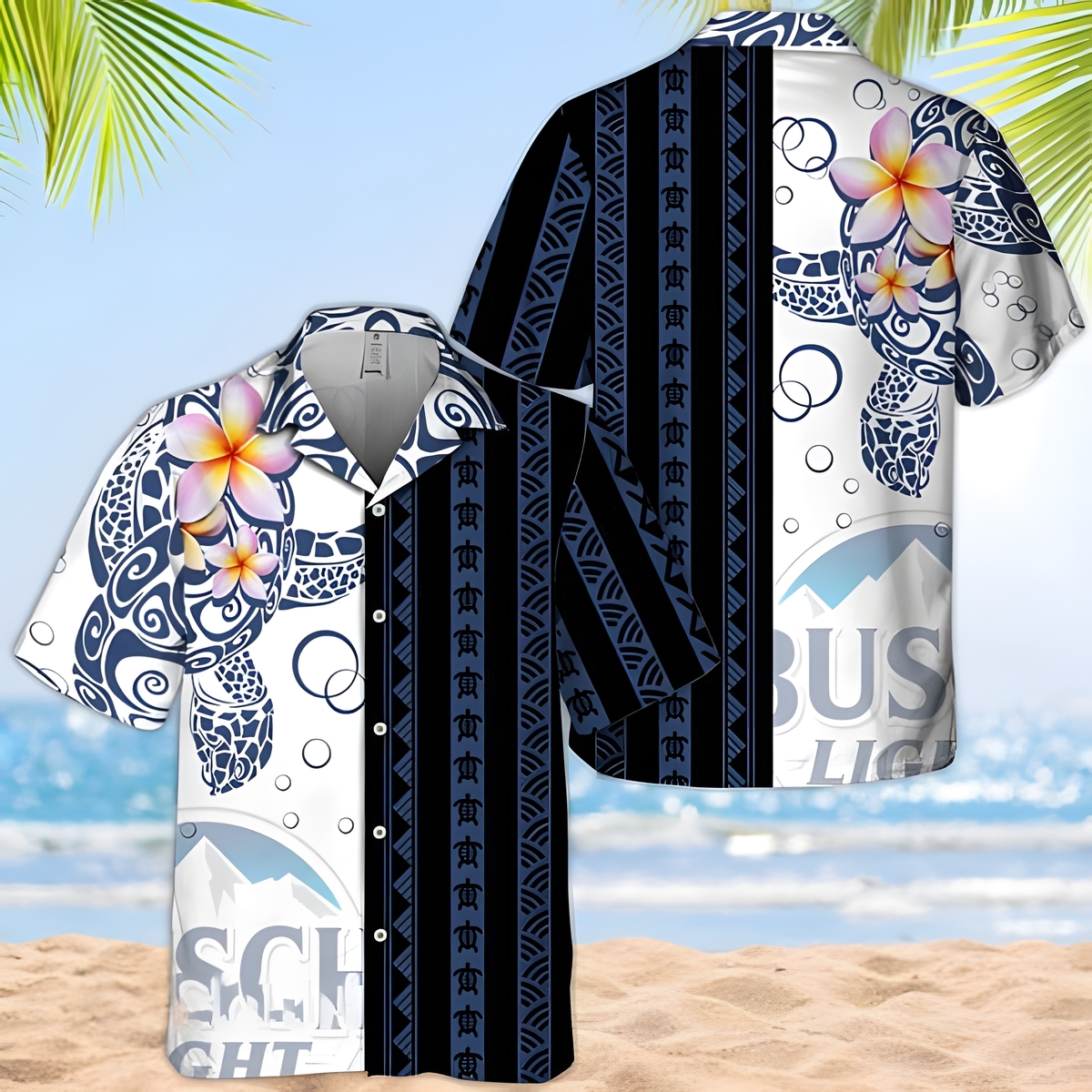 Busch Light Hawaiian Shirt Turtle And Tropical Flower Gift For Summer Lovers