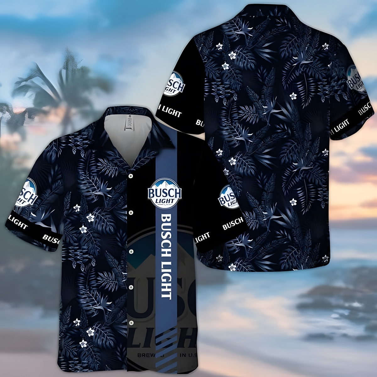 Midnight Busch Light Hawaiian Shirt Tropical Foliage Gift For Summer Lovers