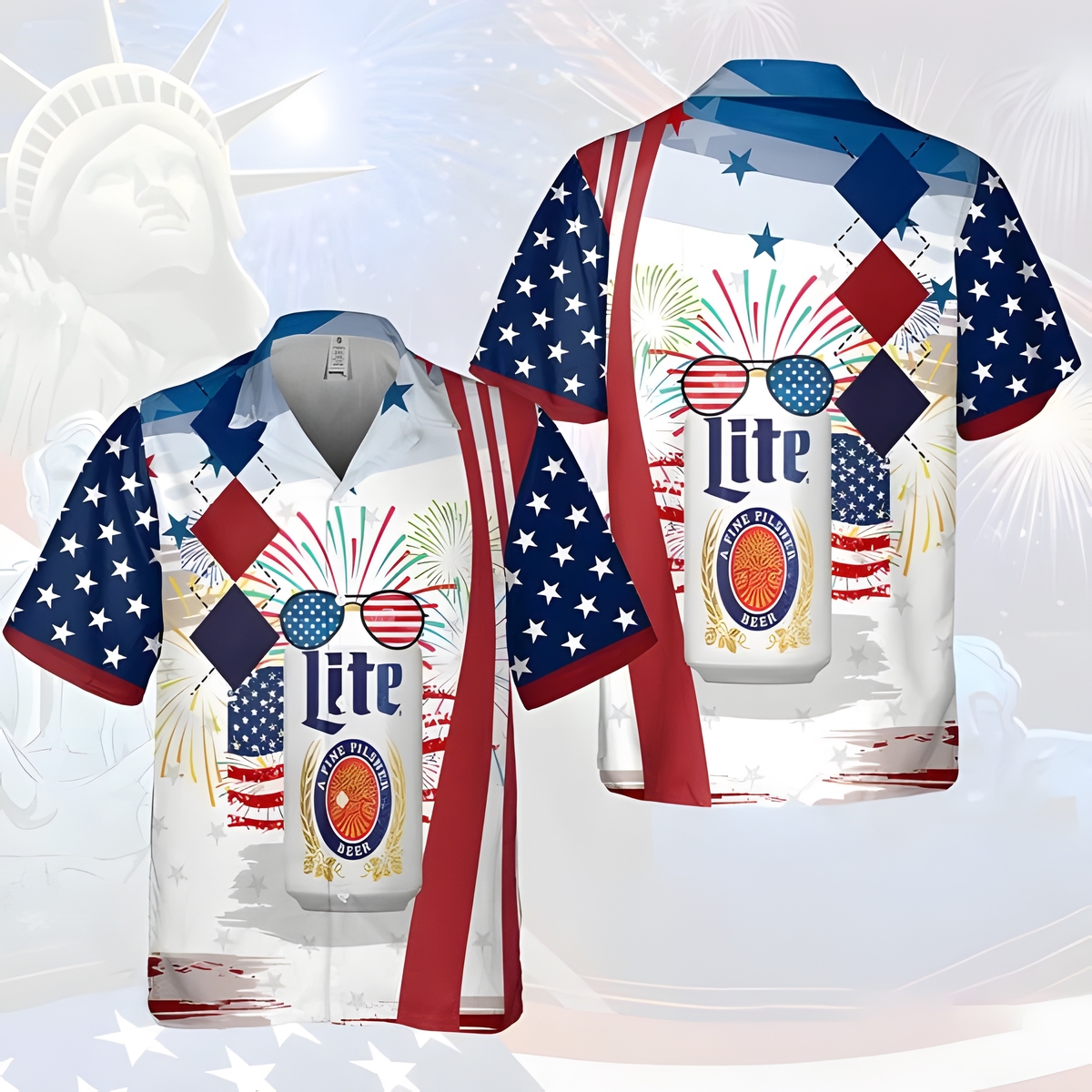 Special Miller Lite Hawaiian Shirt USA Flag Gift For Dad