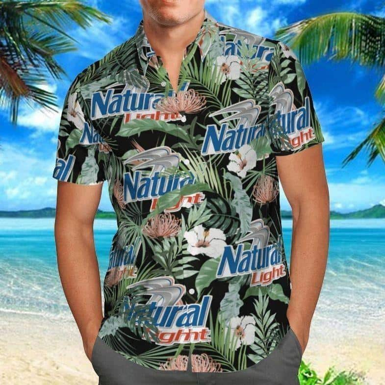 Vintage Natural Light Hawaiian Shirt Tropical Leaves Beach Holiday Gift