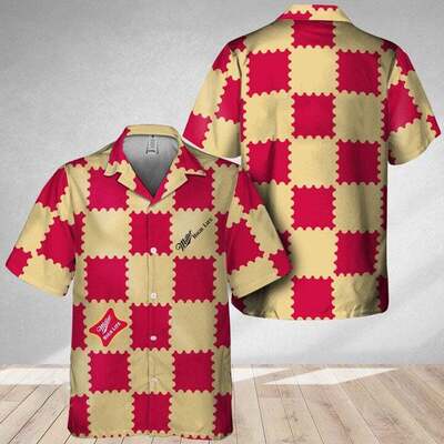 Trendy Gingham Miller High Life Hawaiian Shirt Summer Holiday Gift Trendy Gingham Miller High Life Hawaiian Shirt Summer Holiday Gift