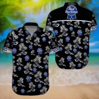 Black Aloha Pabst Blue Ribbon Hawaiian Shirt Coconut Tree Gift For Beer Drinkers
