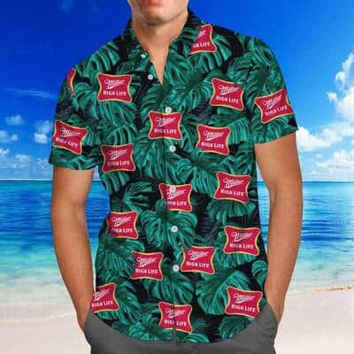 Miller High Life Hawaiian Shirt Green Palm Leaves Gift For Mom Miller High Life Hawaiian Shirt Green Palm Leaves Gift For Mom