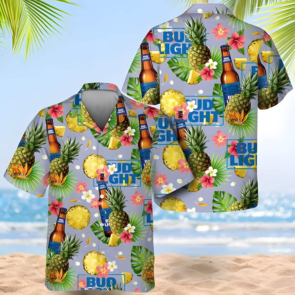 Bud Light Hawaiian Shirt Tropical Flora Beach Vacation Gift