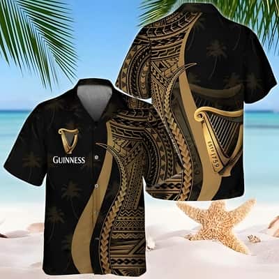 Stylish Guinness Hawaiian Shirt Gold Polynesian Beach Lovers Gifts