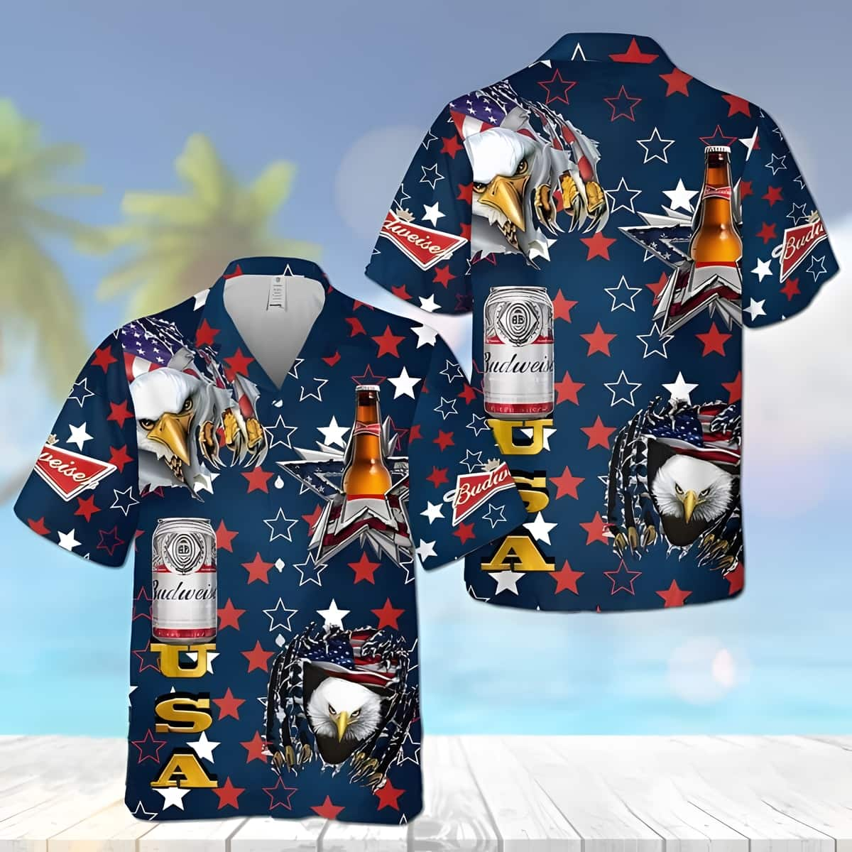 Trending Aloha Budweiser Hawaiian Shirt USA Flag Beer Lovers Gift