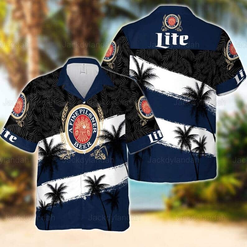 Summer Vibes Miller Lite Hawaiian Shirt Coconut Tree Beach Gift