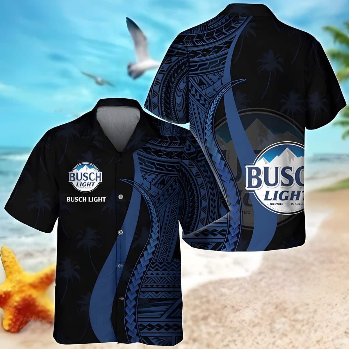 Busch Light Hawaiian Shirt Blue Polynesian Gift For Beer Lovers