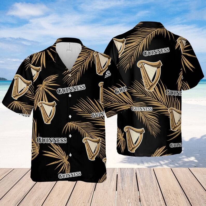 Black Aloha Guinness Hawaiian Shirt Palm Leaves Stylish Gift For Summer Trip